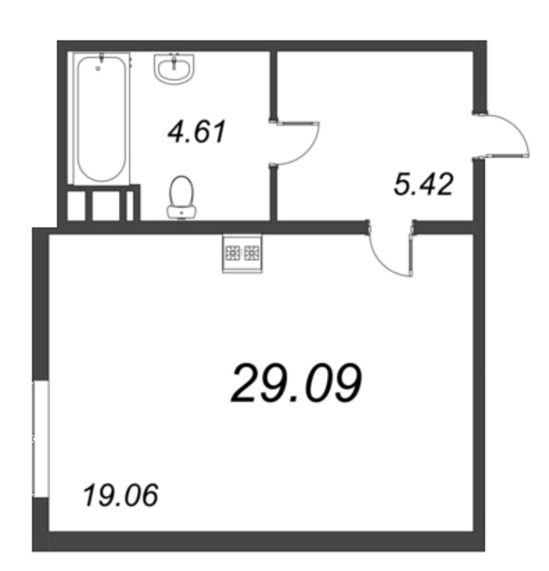Квартира-студия, 29.09 м² - планировка, фото №1