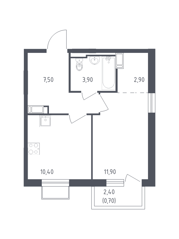 1-комнатная квартира, 36.7 м² в ЖК "Курортный Квартал" - планировка, фото №1