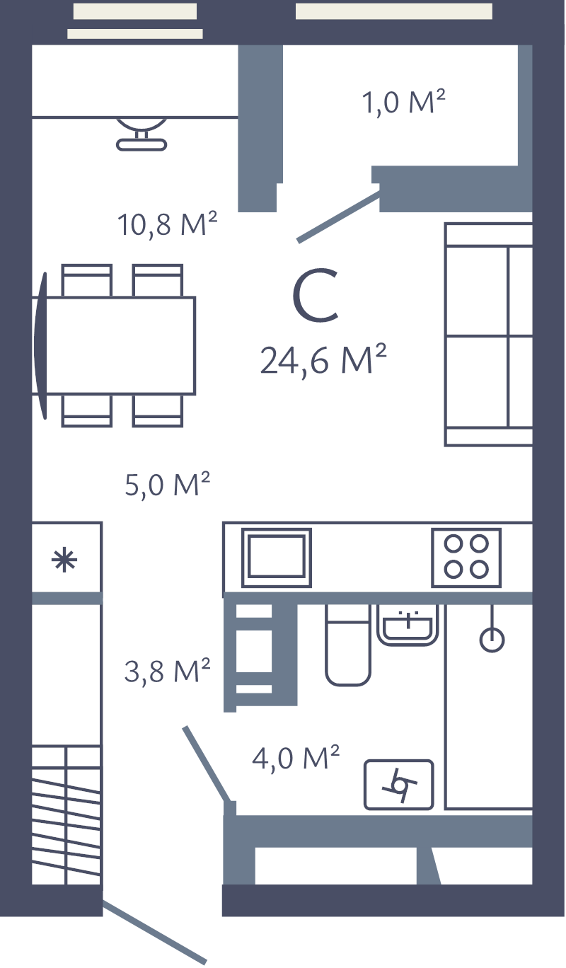 Квартира-студия, 24.6 м² в ЖК "Лендлер" - планировка, фото №1