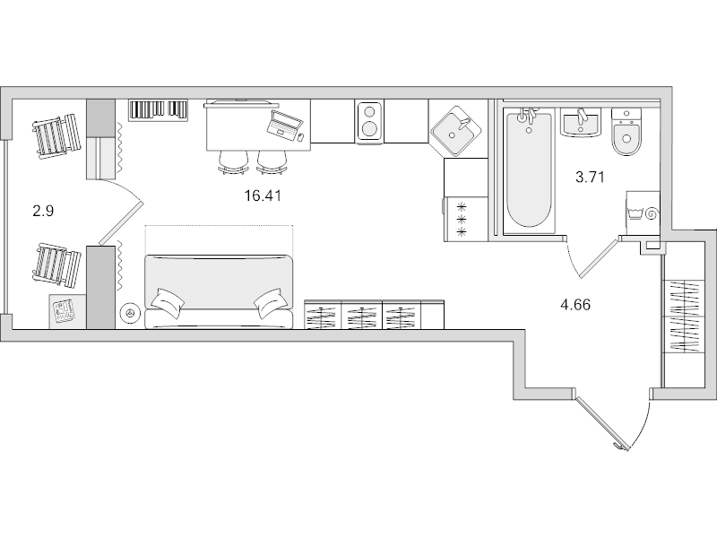 Квартира-студия, 27.68 м² в ЖК "Город Первых" - планировка, фото №1