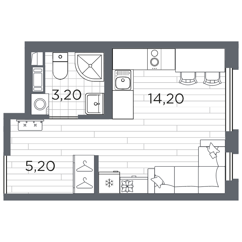 Квартира-студия, 23.1 м² в ЖК "Плюс Пулковский" - планировка, фото №1