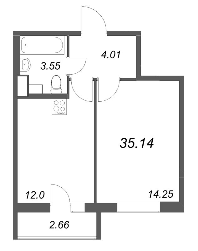 1-комнатная квартира, 35.14 м² в ЖК "Кинопарк" - планировка, фото №1