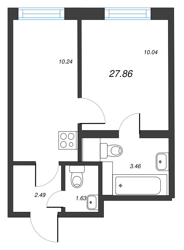 1-комнатная квартира, 27.86 м² в ЖК "Старлайт" - планировка, фото №1