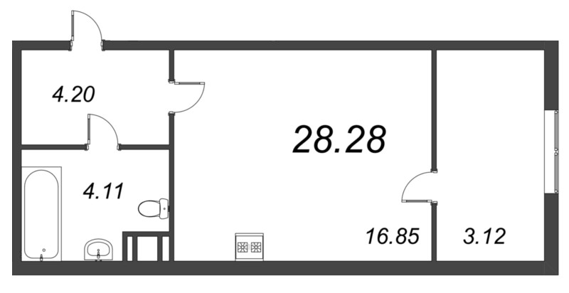 Квартира-студия, 32.28 м² - планировка, фото №1