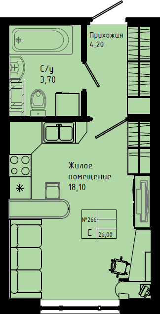 Квартира-студия, 26 м² в ЖК "Pixel" - планировка, фото №1