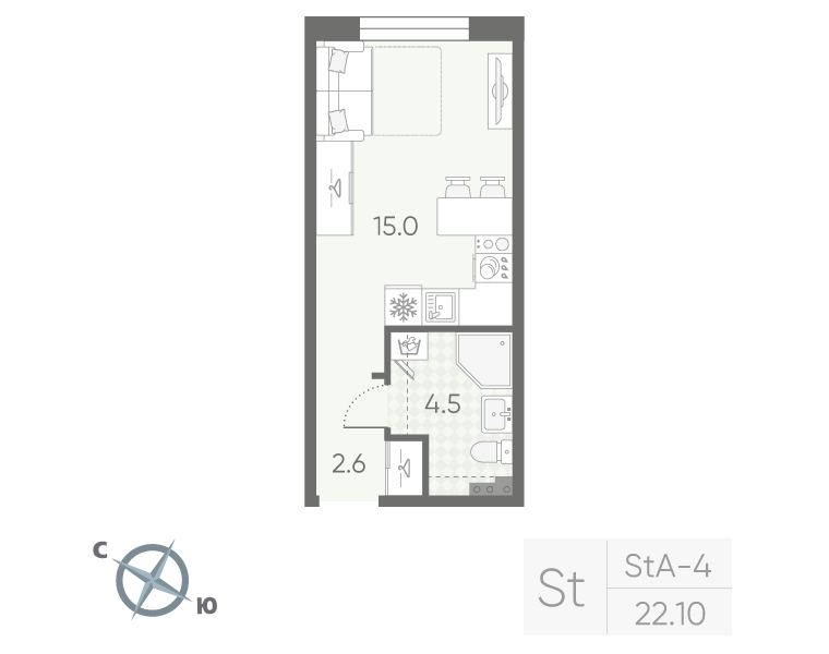 Квартира-студия, 22.1 м² в ЖК "Пулково Lake" - планировка, фото №1