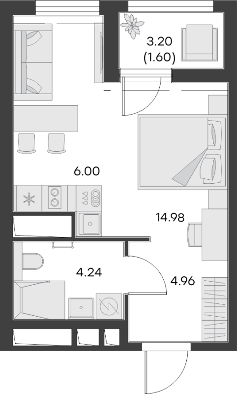 Квартира-студия, 31.78 м² - планировка, фото №1