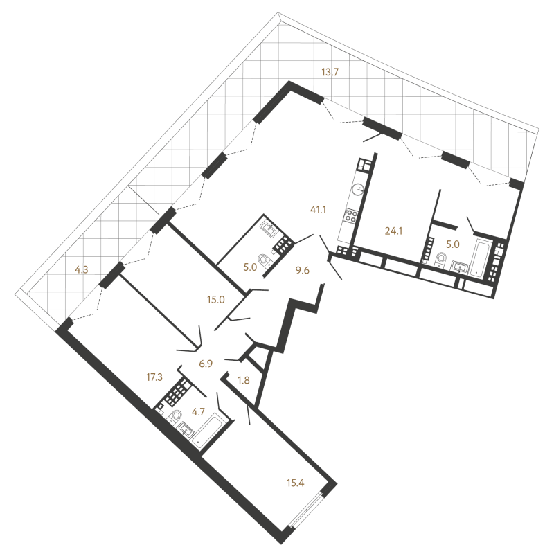 5-комнатная (Евро) квартира, 145.9 м² в ЖК "МИРЪ" - планировка, фото №1