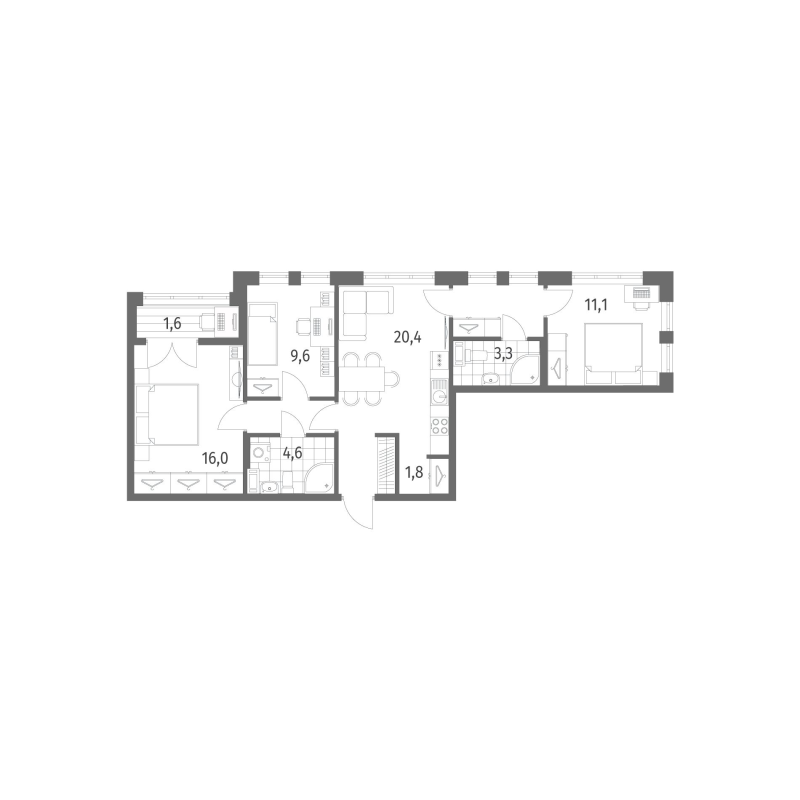 4-комнатная (Евро) квартира, 75.8 м² в ЖК "NewПитер 2.0" - планировка, фото №1