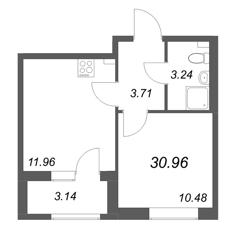 1-комнатная квартира, 30.96 м² в ЖК "Гранат" - планировка, фото №1