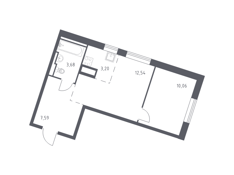 2-комнатная (Евро) квартира, 37.07 м² - планировка, фото №1