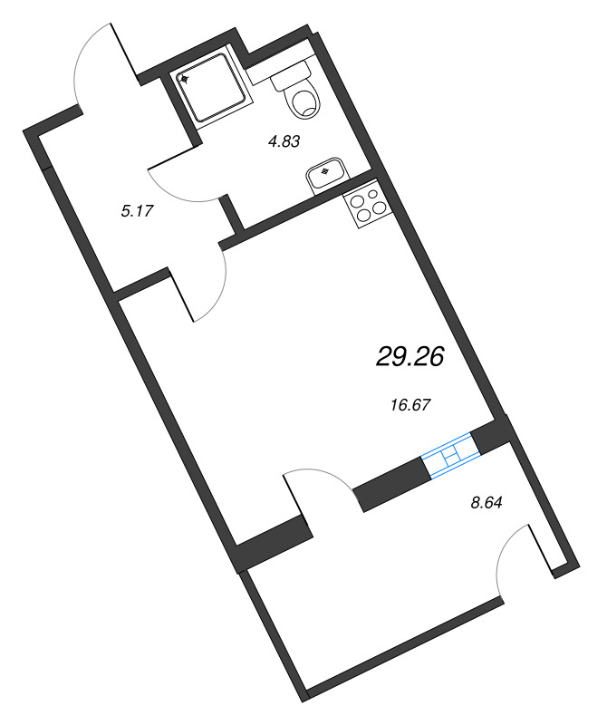 Квартира-студия, 29.26 м² - планировка, фото №1