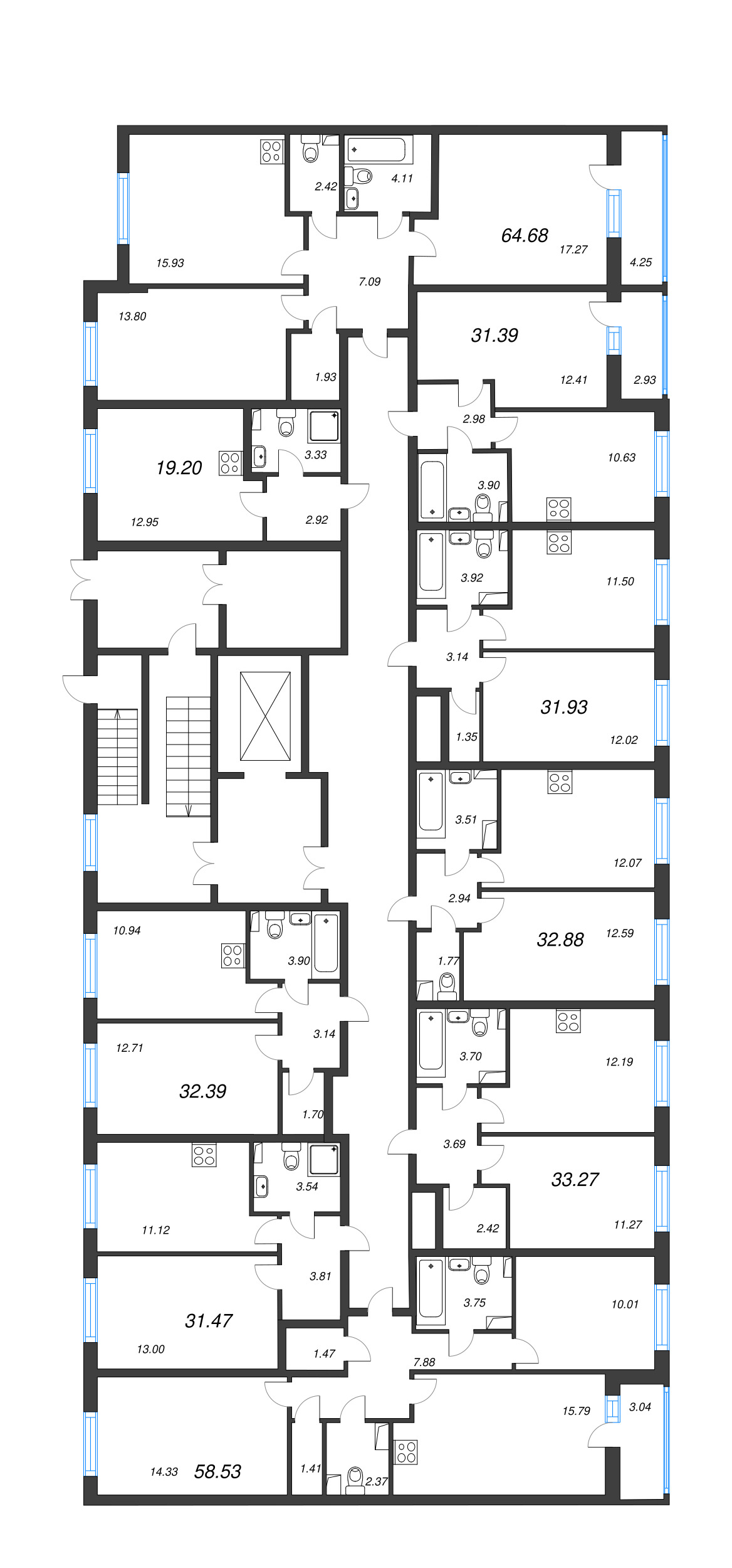 1-комнатная квартира, 32.39 м² - планировка этажа