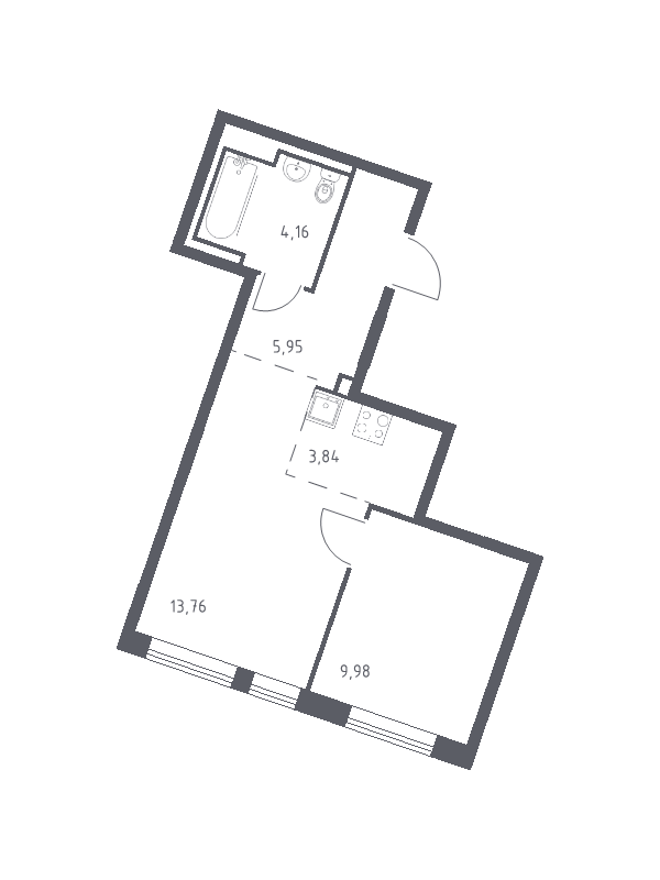 2-комнатная (Евро) квартира, 37.69 м² в ЖК "Квартал Лаголово" - планировка, фото №1