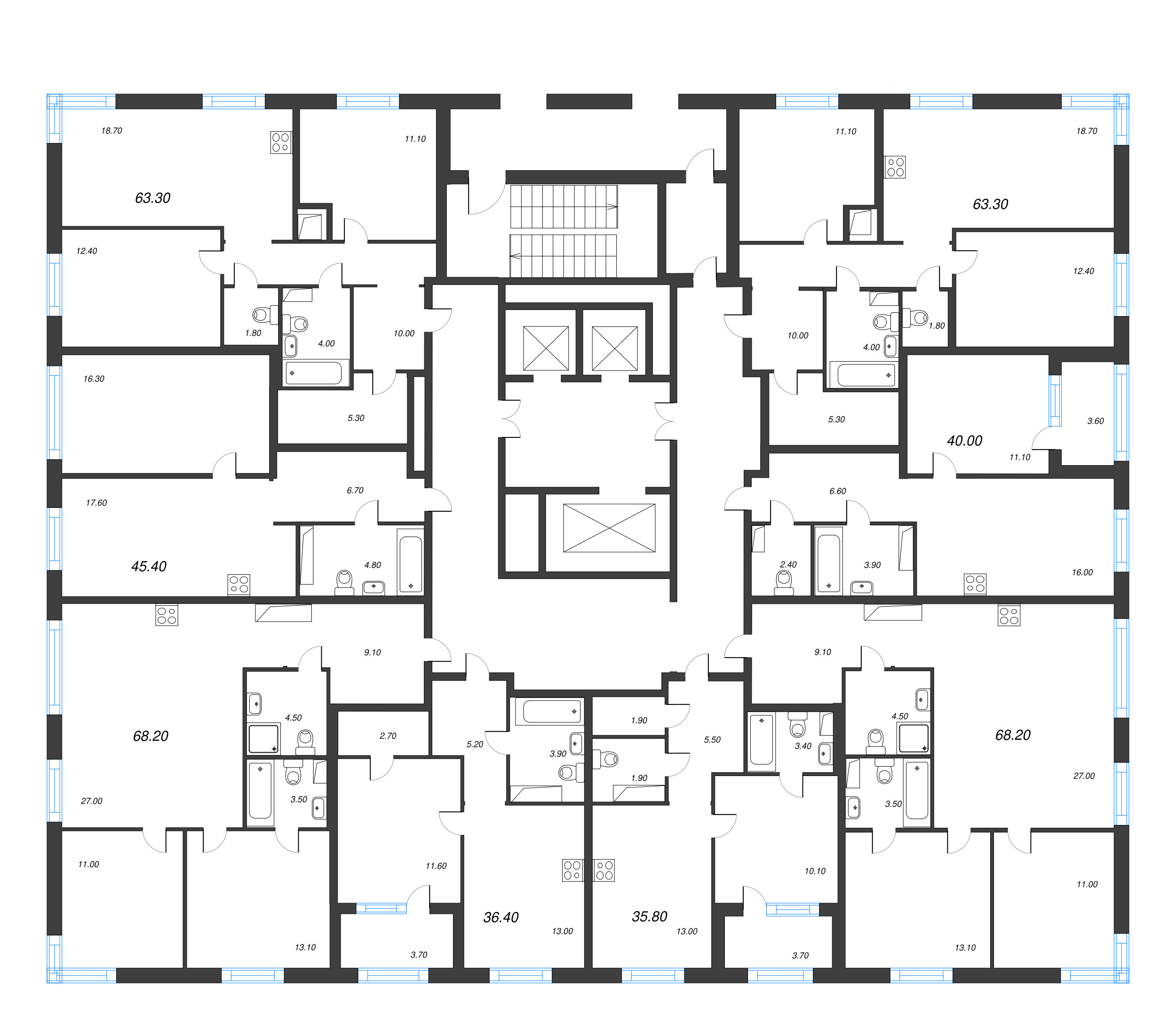 3-комнатная (Евро) квартира, 68.2 м² - планировка этажа
