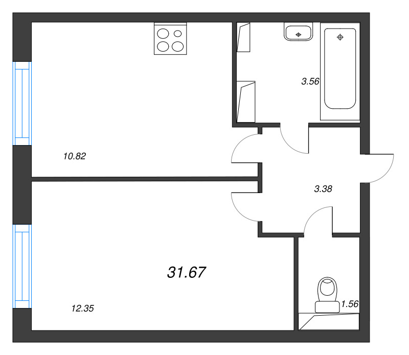 1-комнатная квартира, 31.67 м² в ЖК "Кинопарк" - планировка, фото №1