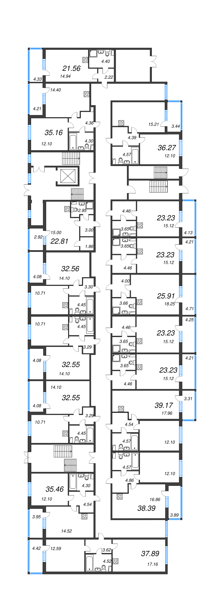 1-комнатная квартира, 35.46 м² - планировка этажа