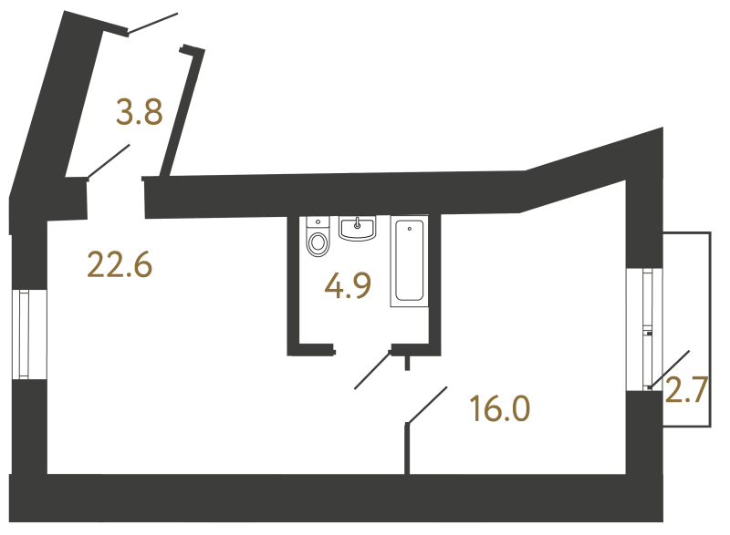 2-комнатная (Евро) квартира, 50 м² в ЖК "Типография" - планировка, фото №1