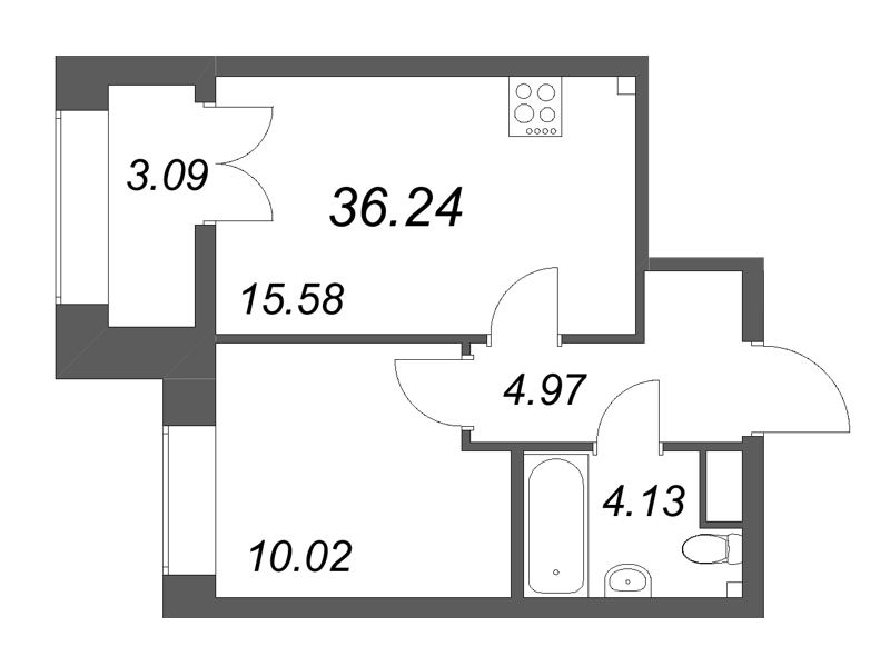 2-комнатная (Евро) квартира, 36.24 м² в ЖК "NewПитер 2.0" - планировка, фото №1