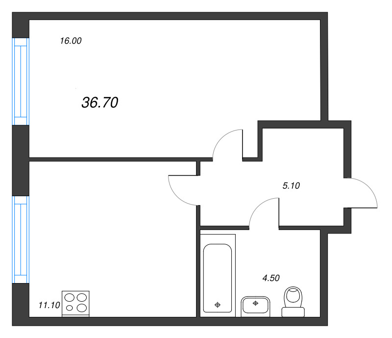 1-комнатная квартира, 36.7 м² в ЖК "Ягодное Река Парк" - планировка, фото №1