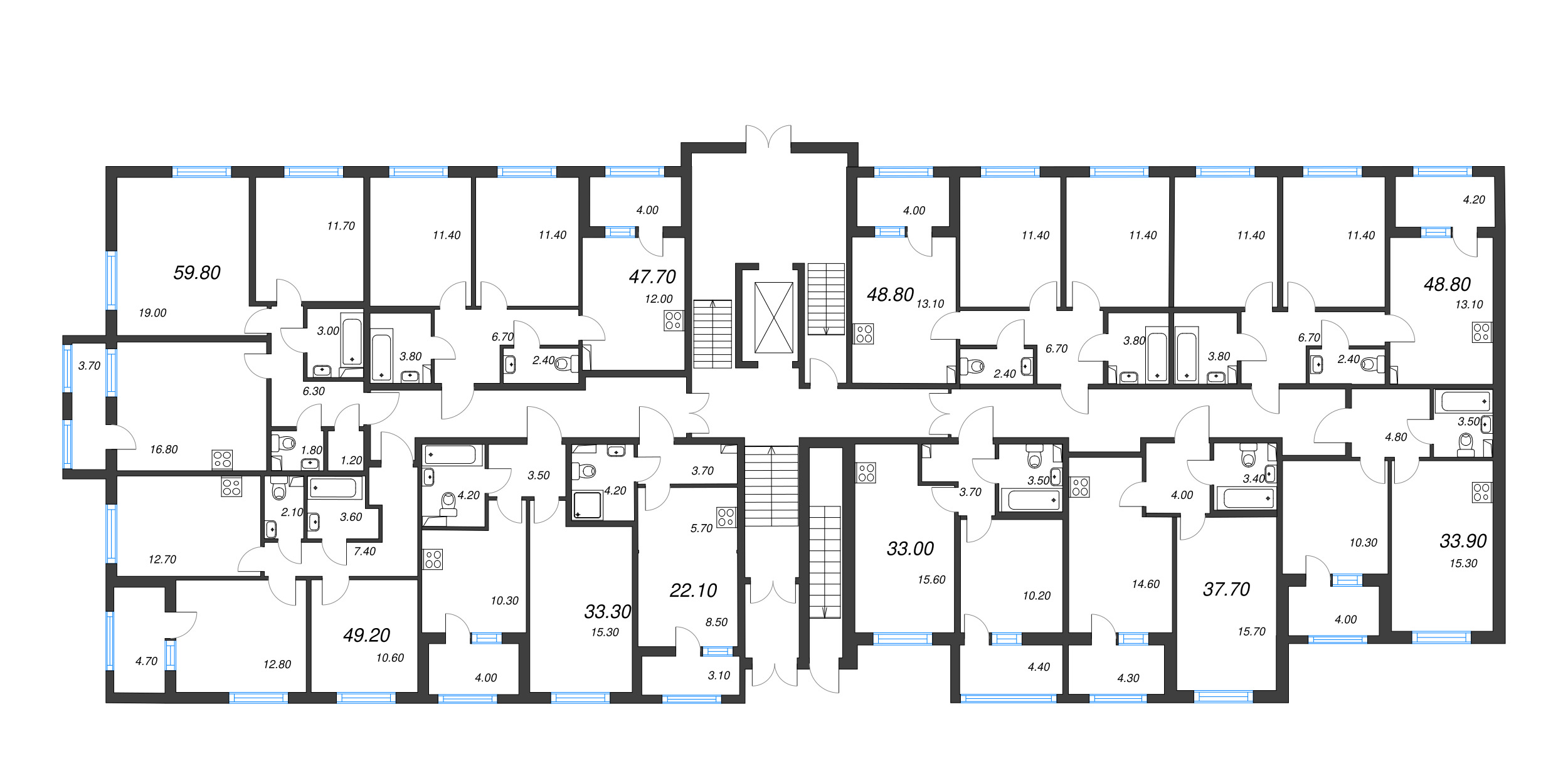 1-комнатная квартира, 37.7 м² в ЖК "ЮгТаун" - планировка этажа