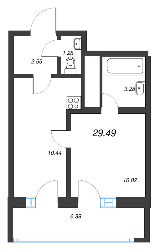 1-комнатная квартира, 29.49 м² - планировка, фото №1