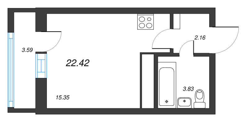 Квартира-студия, 22.42 м² в ЖК "Старлайт" - планировка, фото №1