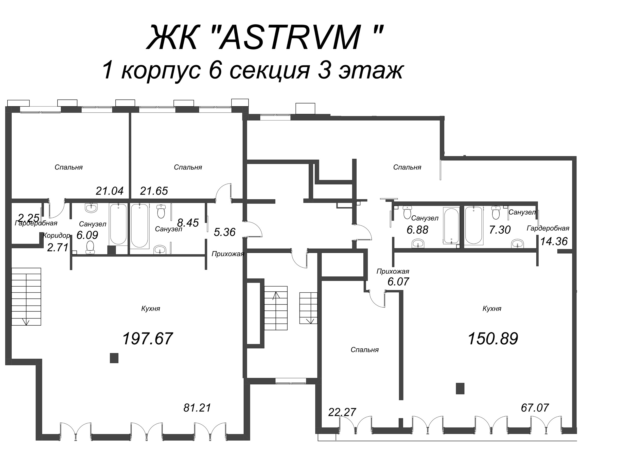 Квартира-студия, 158.17 м² в ЖК "АСТРУМ" - планировка этажа