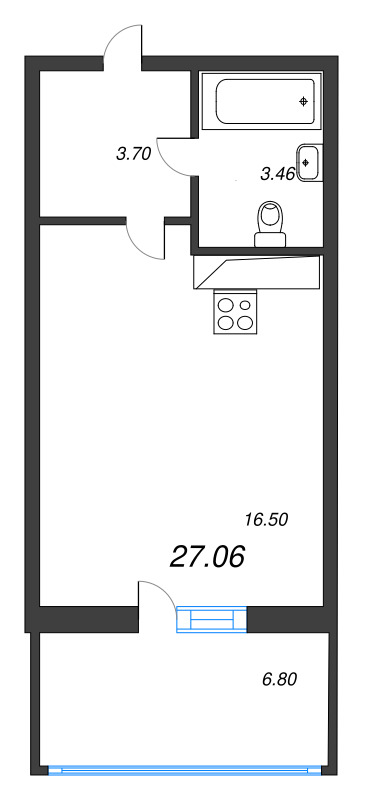 Квартира-студия, 27.06 м² в ЖК "Аквилон Stories" - планировка, фото №1