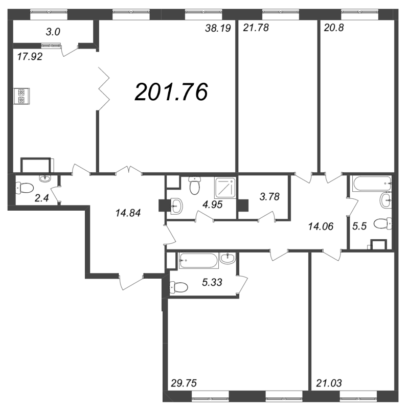 5-комнатная квартира, 201.8 м² - планировка, фото №1
