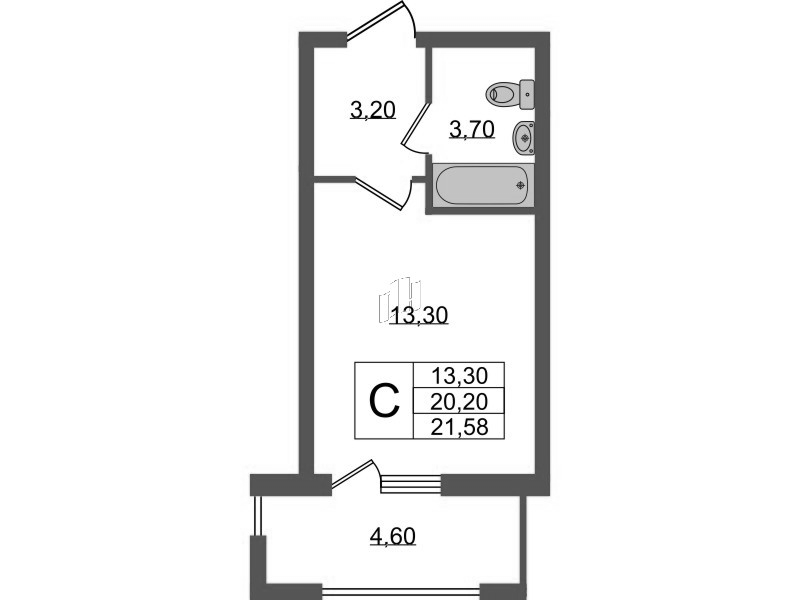 Квартира-студия, 24.8 м² в ЖК "PROMENADE" - планировка, фото №1