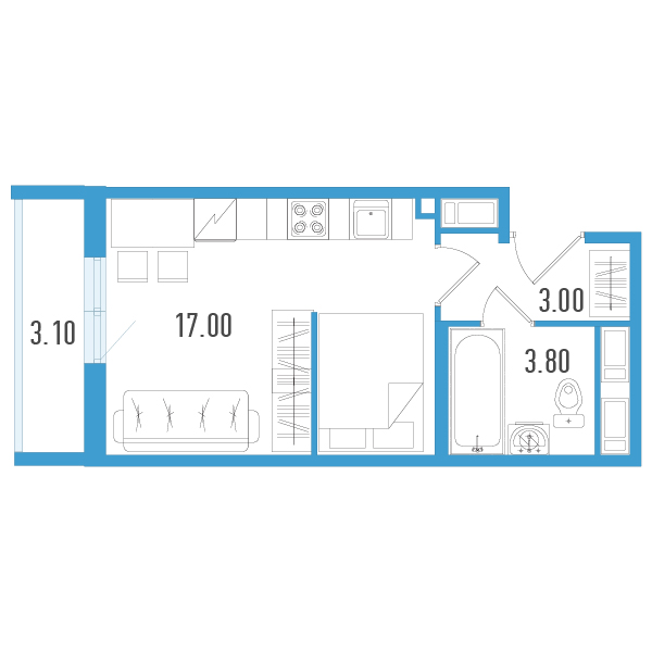 Квартира-студия, 24.73 м² в ЖК "AEROCITY" - планировка, фото №1