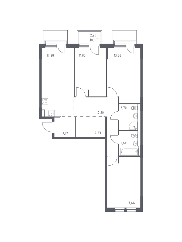 4-комнатная (Евро) квартира, 82.5 м² - планировка, фото №1
