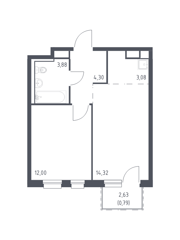2-комнатная (Евро) квартира, 38.37 м² в ЖК "Новые Лаврики" - планировка, фото №1