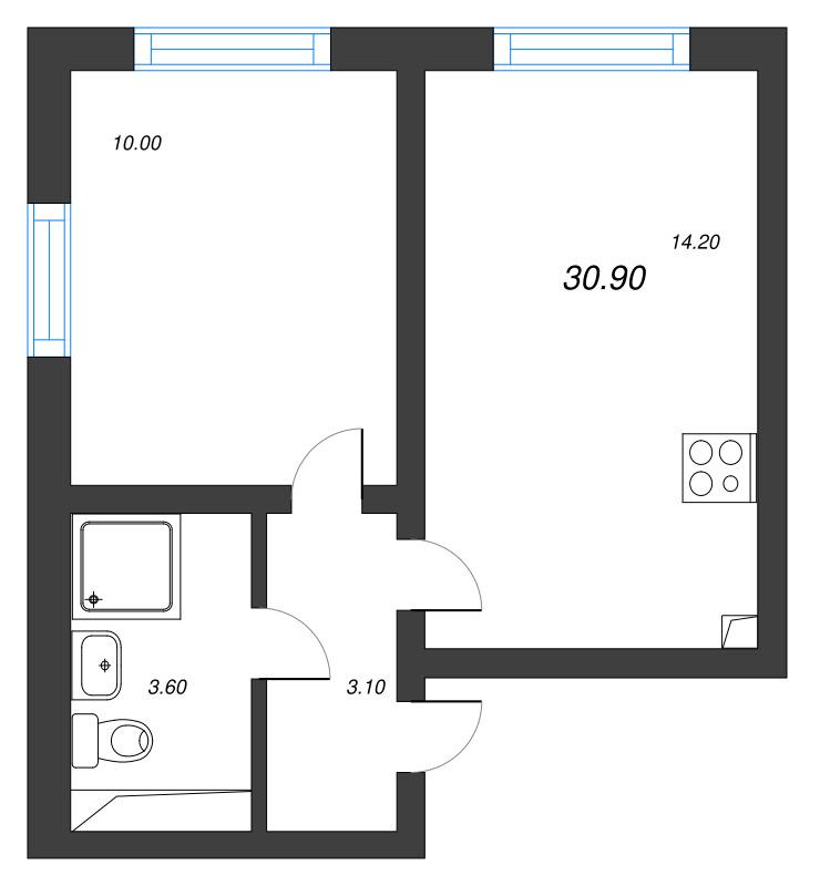 1-комнатная квартира, 30.9 м² в ЖК "Ручьи" - планировка, фото №1