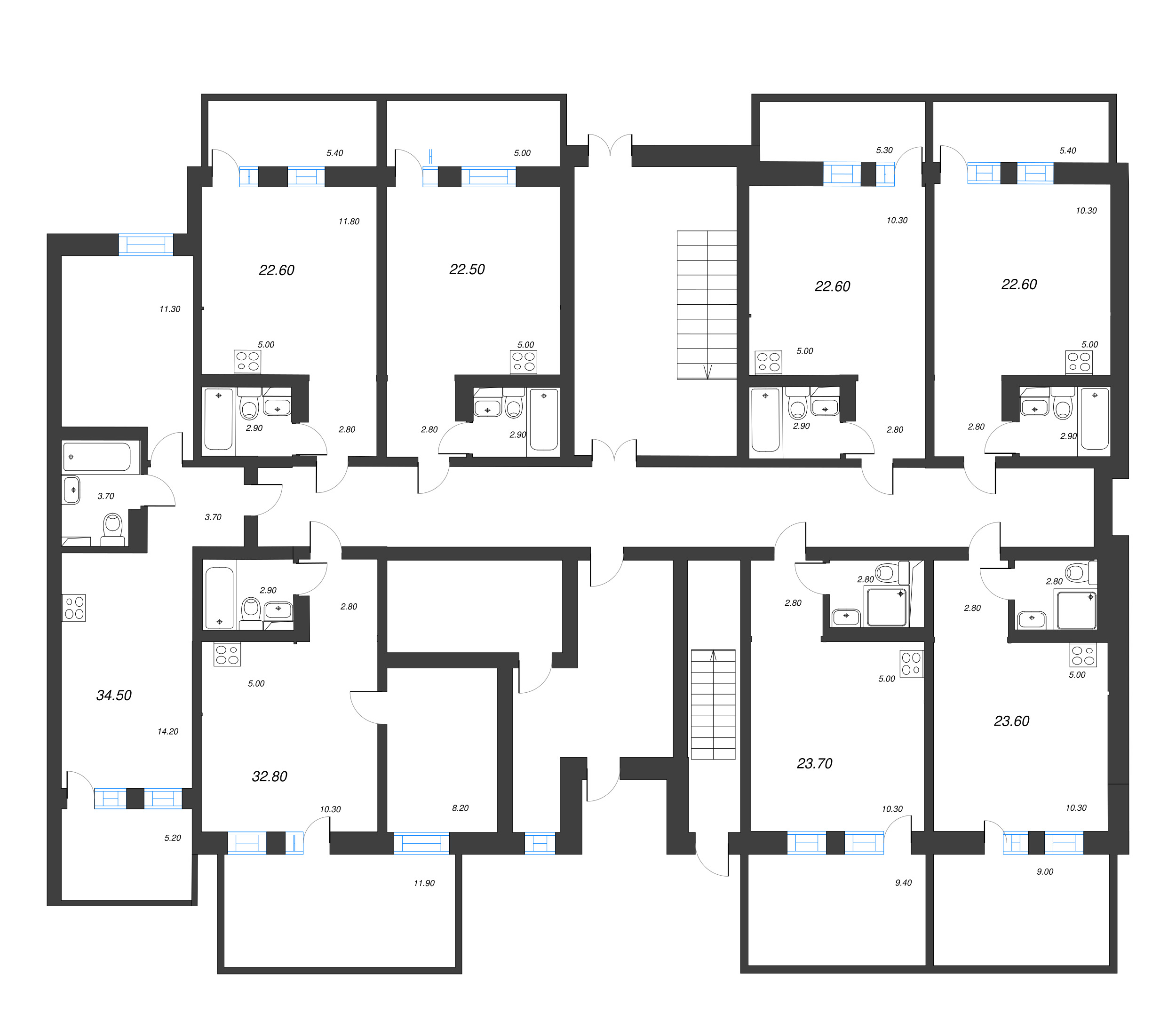 1-комнатная квартира, 34.5 м² в ЖК "ЭКО Квартал NEGA" - планировка этажа