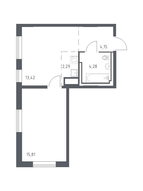 2-комнатная (Евро) квартира, 39.95 м² в ЖК "Квартал Лаголово" - планировка, фото №1