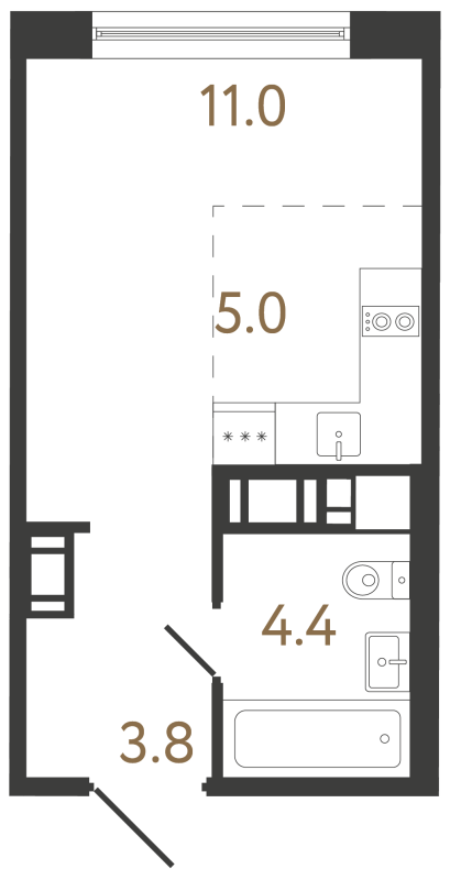 Квартира-студия, 24.2 м² в ЖК "Передвижники 2" - планировка, фото №1