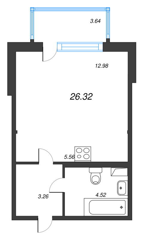 Квартира-студия, 26.32 м² в ЖК "ЮгТаун" - планировка, фото №1