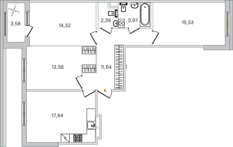 4-комнатная (Евро) квартира, 79.07 м² в ЖК "Дубровский" - планировка, фото №1