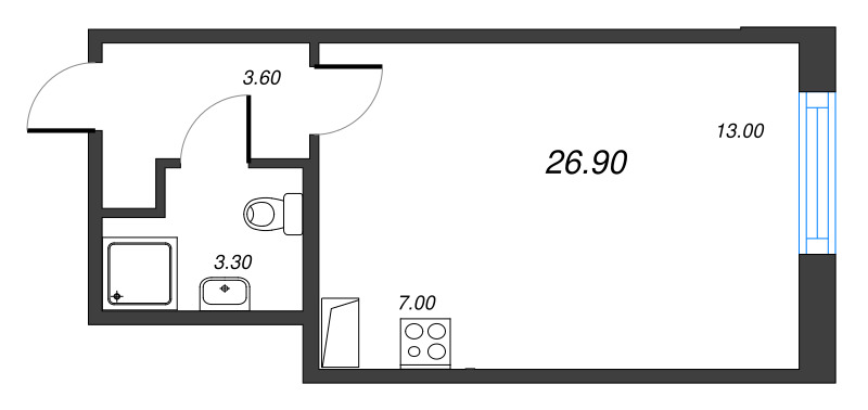 Квартира-студия, 26.9 м² - планировка, фото №1