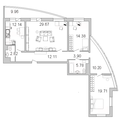 3-комнатная квартира, 114.7 м² в ЖК "Лондон парк" - планировка, фото №1