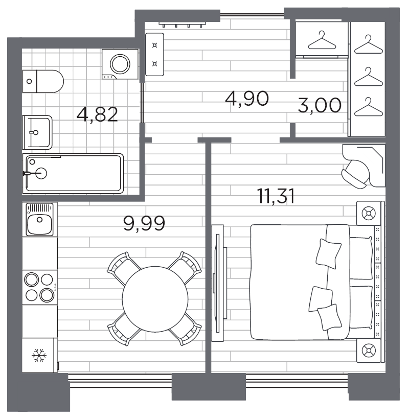 1-комнатная квартира, 34.02 м² в ЖК "Галерная гавань" - планировка, фото №1