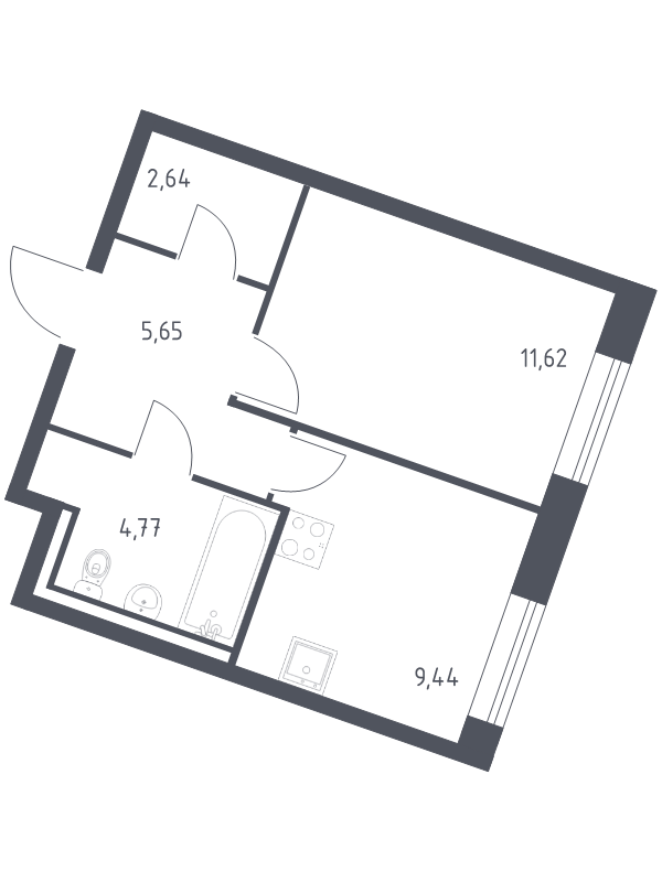 1-комнатная квартира, 34.12 м² в ЖК "Квартал Лаголово" - планировка, фото №1