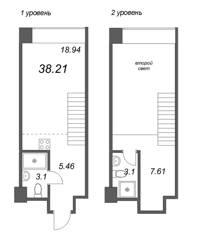 2-комнатная (Евро) квартира, 38.21 м² в ЖК "Avant" - планировка, фото №1