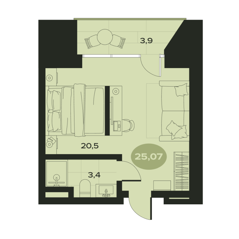 1-комнатная квартира, 27.8 м² в ЖК "Место в Смолячково" - планировка, фото №1
