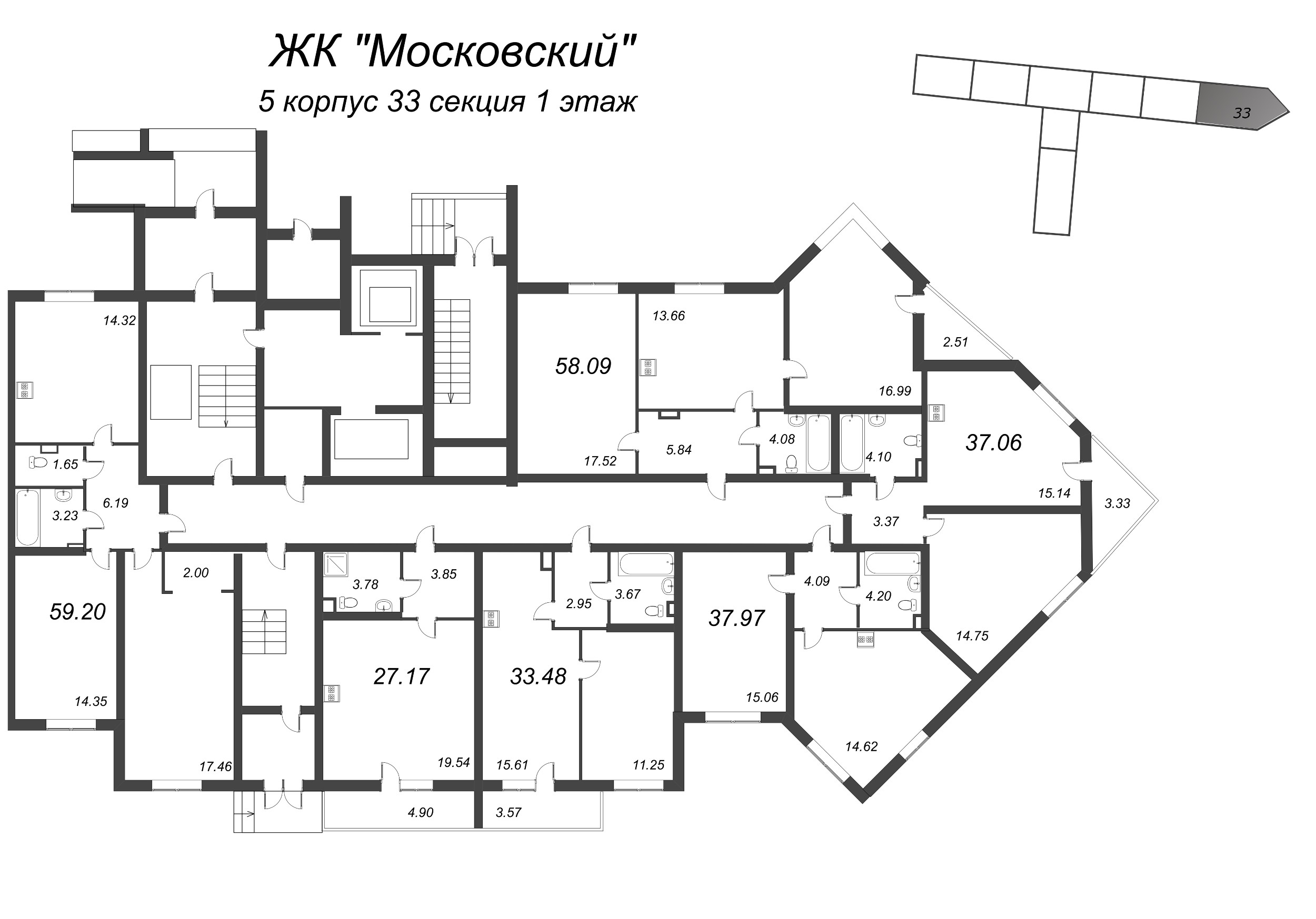 Квартира-студия, 27.17 м² в ЖК "Московский" - планировка этажа