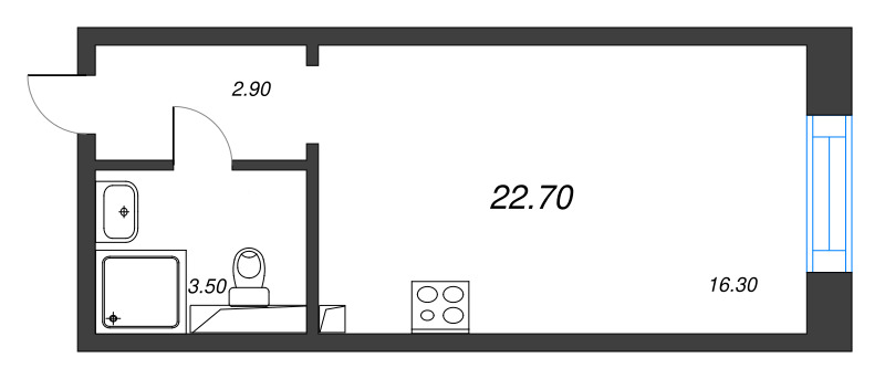 Квартира-студия, 22.7 м² в ЖК "Большая Охта" - планировка, фото №1