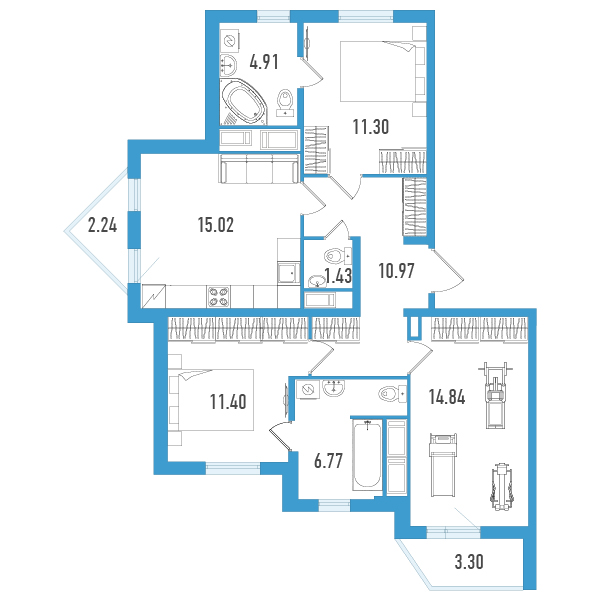 3-комнатная квартира, 78.3 м² в ЖК "Мурино Клаб" - планировка, фото №1