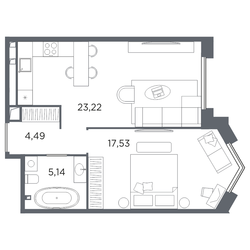 2-комнатная (Евро) квартира, 50.38 м² в ЖК "Акватория" - планировка, фото №1